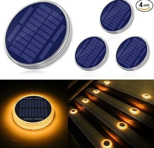 Solar Deck Lights Outdoor Waterproof Led 4 Pack Warm White