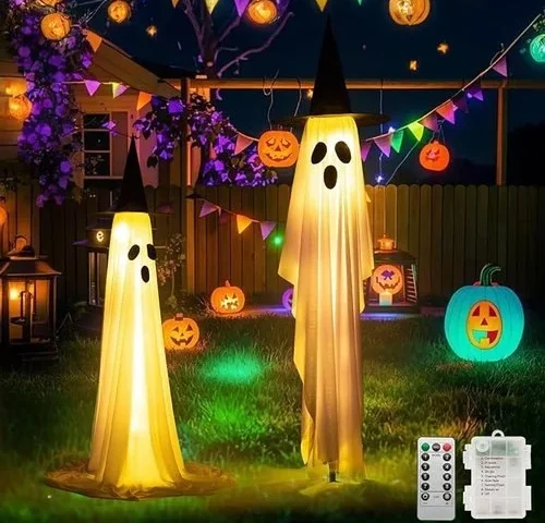 Halloween Decorations Ghost Lights 2-pack Adjustable Height Battery Powered 8
