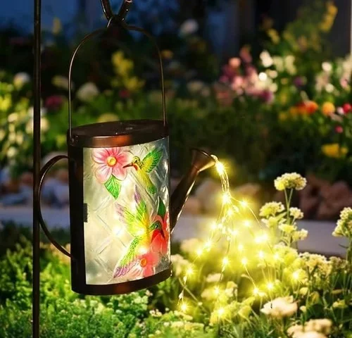 Mumtop Solar Outdoor Lights Decorative Hummingbirds Watering Can Outdoor Lanterns