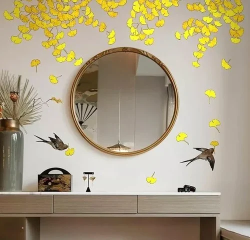 Gold Leaves Wall Stickers Small Ginkgo Wall Decals 6 Sheets