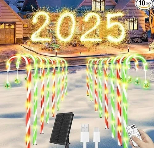 Amzxart Solar Pathway Lights Outdoor Christmas Decoration 10 Piece Set