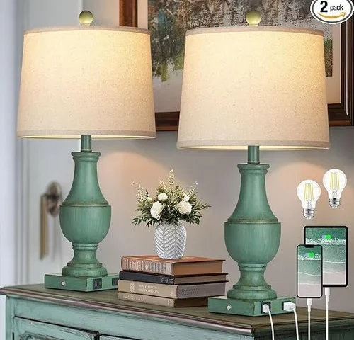 Rinweey Farmhouse Table Lamp Set Of 2 Rustic Touch Control