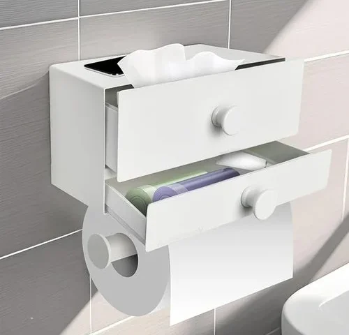 Dokkome Toilet Paper Holder With Dual-shelf White Wipes Dispenser For