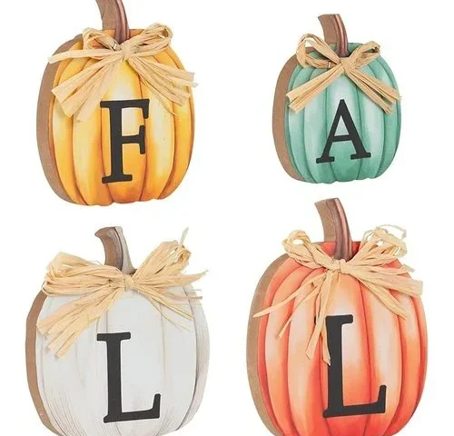 4 Pcs Fall Pumpkin Wooden Signs Autumn Small Table Decoration
