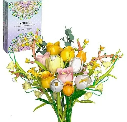 Ilacven Pink Roses Bouquet Building Set For Adults – Artificial