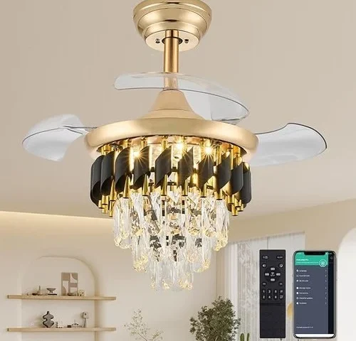 Fejanical 30 Inch Retractable Blade Dimmable Fandelier Ceiling Fan With