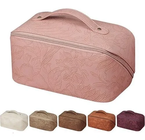 Goldorange Floral Travel Cosmetic Bag Large Capacity Makeup Bag With