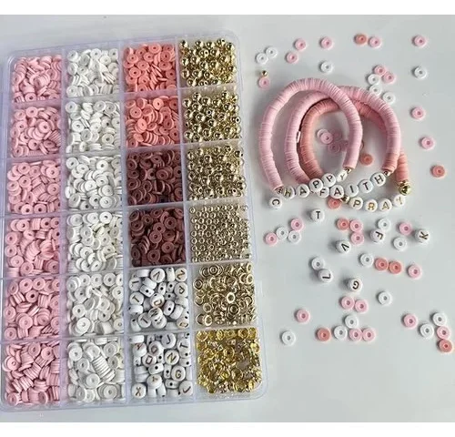 Beads For Bracelets Making Kit 6mm Rose Pink Clay Beads