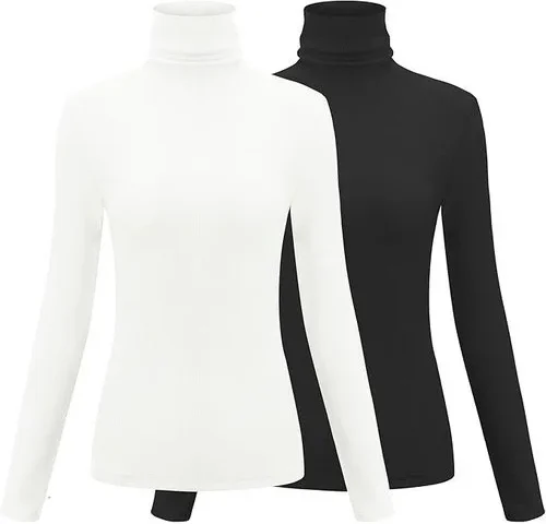 2 Pack Womens Long Sleeve Turtleneck Slim Fitted Lightweight Casual