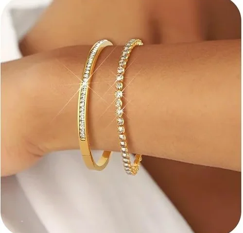 Supneer 18k Gold Plated Tennis Bracelets Gold Bangle Bracelets For