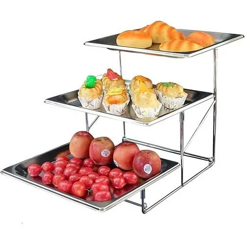 High-capacity 3 Tiered Serving Trays Platters With Cover Stainless Steel