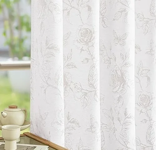Fmfunctex Taupe Floral Jacquard Curtains For Bedroom Rose Flower Patterned
