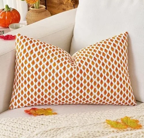 Fall Orange Lumbar Pillow Covers 12×20 100 Cotton Autumn Maple