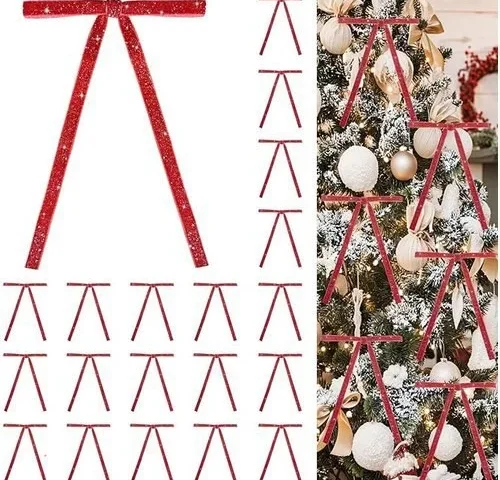 24 Pcs Velvet Christmas Ornaments Decorations Glittery Velvet Bows Ornaments