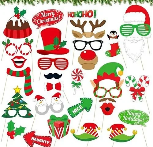 32 Pcs Christmas Photo Booth Props Kit – Merry Christmas