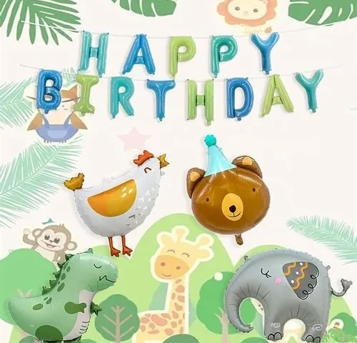 Qdvaibon Cute Animal Birthday Party Balloon Set – 17pcs Foil