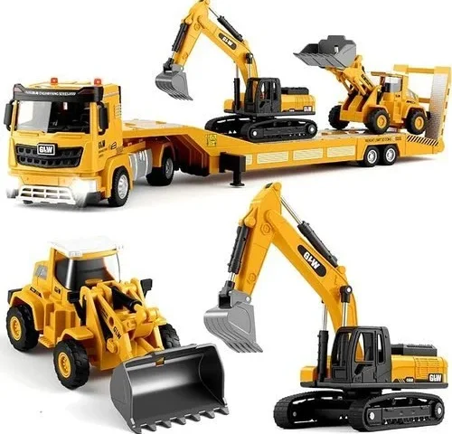 Lowboy Trailer With Excavator Wheel Loader 1 40 Alloy Construction