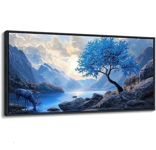 Hkdgoka Landscape Canvas Wall Art Large Blue Gray Mountain Lake
