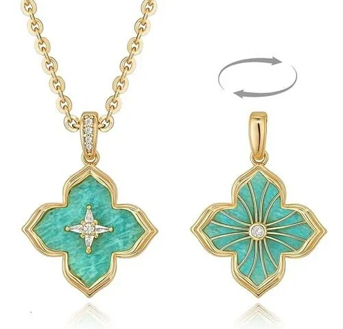 Fettero Necklaces For Women Gold Charm Necklace 2 Sided Lucky