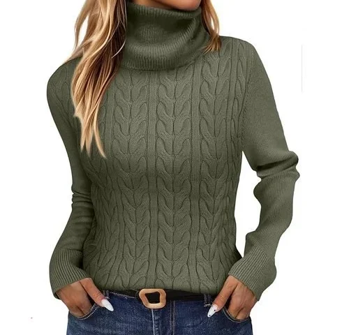 Anrabess Womens Turtleneck Cable Knit Sweaters Long Sleeve Fitted Business