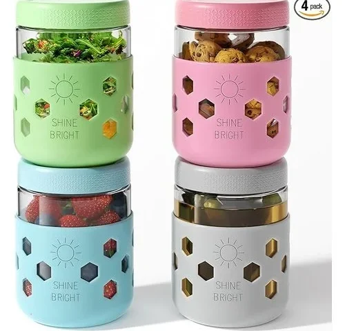 4 Pack Glass Overnight Oats Containers With Lids 16 Oz