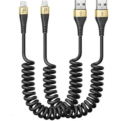 Short Iphone Charger Cable For Car 2 Pack 3ft Coiled