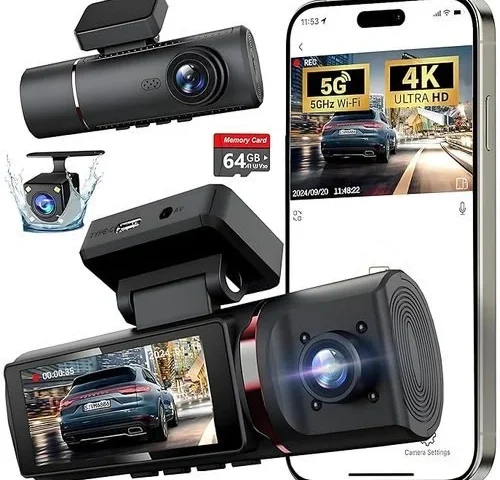 3 Channel 4k Dash Cam Front And Rear Inside Built-in