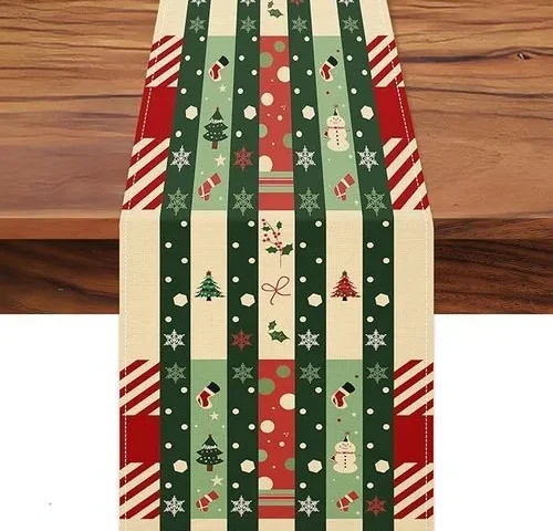 Honitra Christmas Table Runner Waterproof Linen Green Table Runner Seasonal