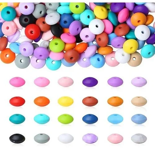 Nukayai 200pcs Silicone Lentil Beads 24 Colors 12mm Silicone Focal