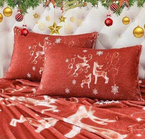 Yiyea Christmas Fleece Sheets Luxury Ultra Soft Fuzzy Bed Sheets