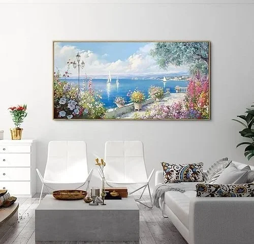 Xlsjerst Blue Coastal Wall Art – Ocean Seascape Canvas Yellow