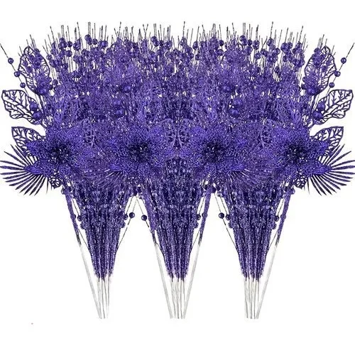 24 Pack Christmas Tree Ornaments – Artificial Flowers Glitter Berry