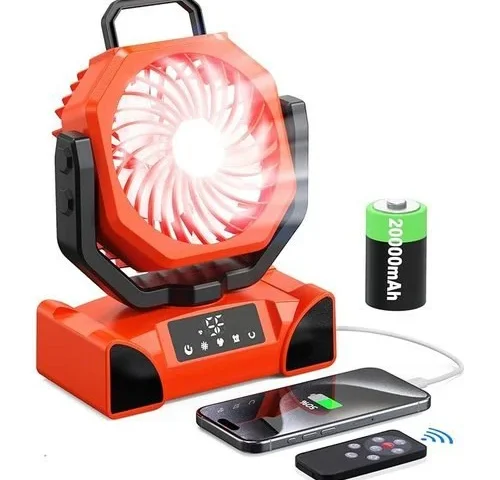 20000mah Portable Camping Fan Rechargeable With Led Lantern 5-speed Timer