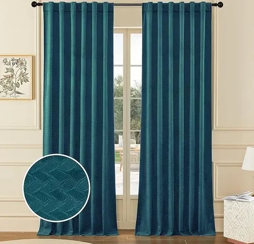 Timeper Peapock Blue Velvet Curtain 90 Inches 1 Panel Wheat