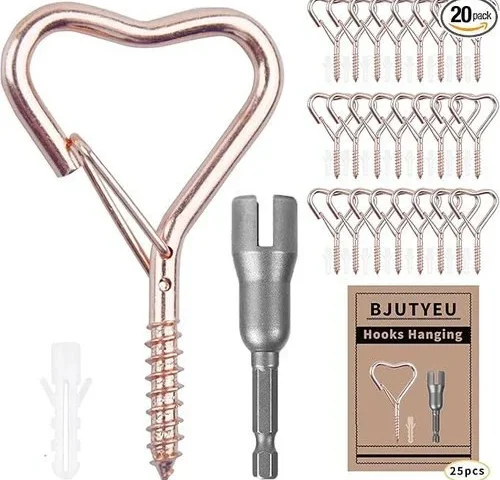 Bjutyeu Lamp Wire Hook Heart-shaped Screw-in Wall Hooks For Outdoor