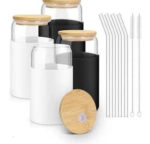 Sungwoo Glass Cups With Lids And Straws 4 Pack 16oz