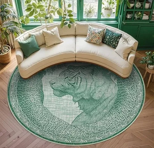 Flyruggo Tiger Round Rug 6ft Modern Cute Animal Jungle Washable