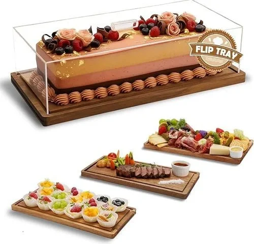 Cloutider 15-25 Year-old Acacia Wood Cake Stand Acrylic Lid 2-in-1