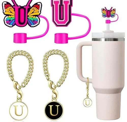 2 2 Straw Cover 10mm And Initial Letter Charms Accessories