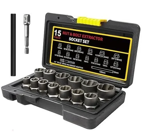 Yalblee 15pcs Bolt Extractor Socket Set Heavy-duty Nut Socket Set