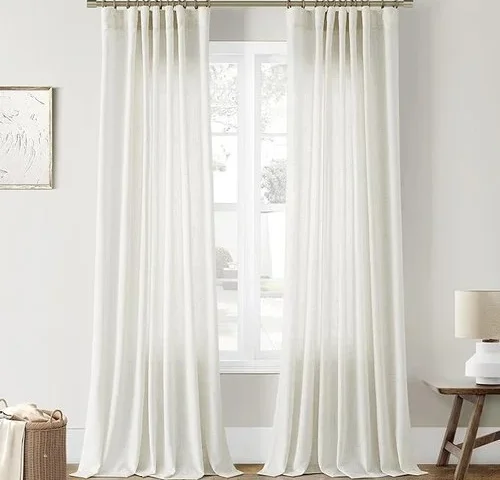 Joywell Natural Linen Cream Sheer Curtains 84 Inches Long For