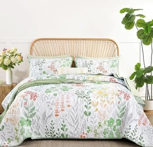 Xruibed Floral Quilt Sets Queen Size Green Quilt Set 3