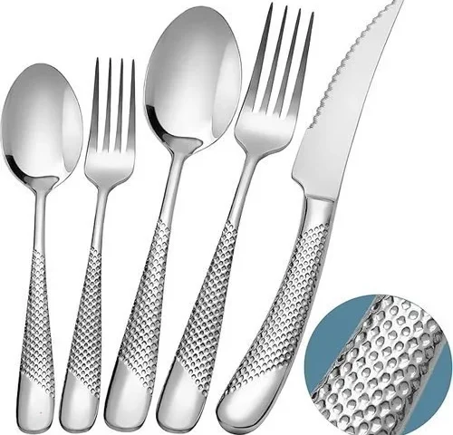 Runfly 20 Piece Hammered Silver Silverware Set 18 10 Stainless