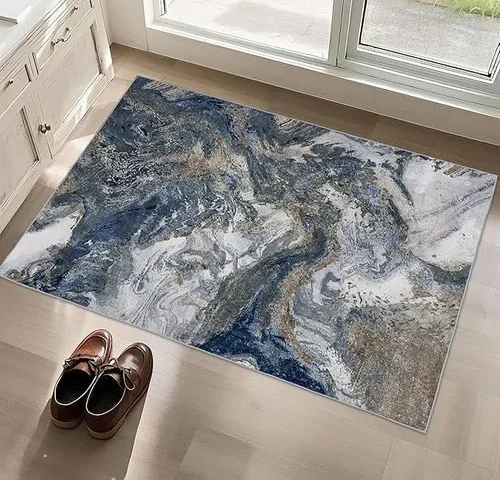 Modern Rugs Machine Washable For Entryway 2×3 Blue Marble Small