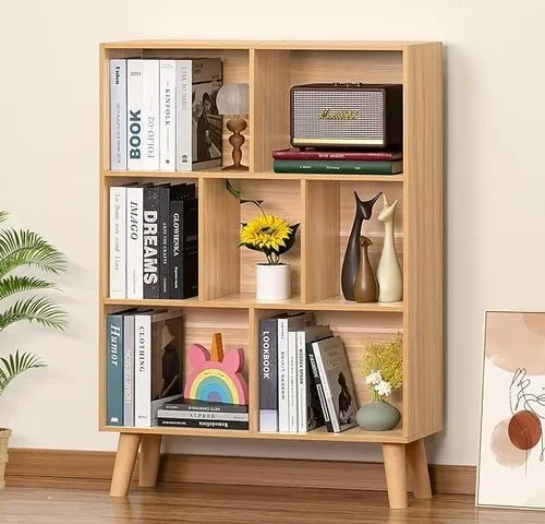 Leyaoyao Wooden 7 Cube Book Shelf Natural 3 Tier Bookshelf