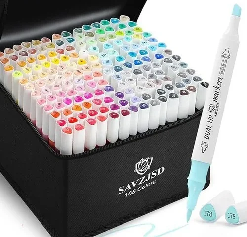 Savzjsd Water-based Ink 168 Colors Dual Tip Markers Set Brush