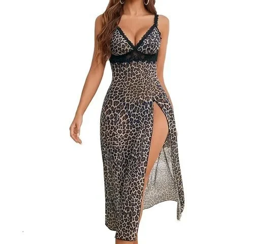 Avidlove Sexy Split Mesh Lace Floral Sheer Babydoll Lingerie Outfit