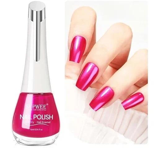 Supwee 16ml Hot Pink Iridescent Quick Dry Nail Polish Aurora