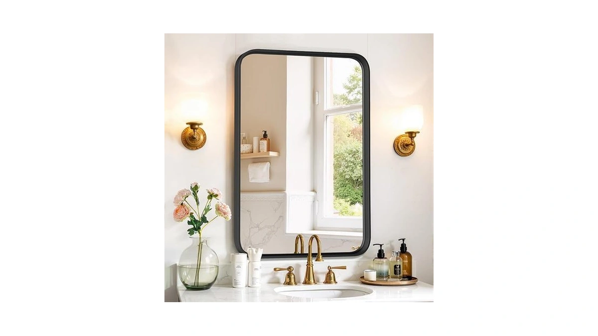 Amazon coupon: Bathroom Mirror 30x22 Inch Black Metal F