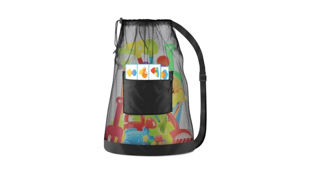 Amazon coupon: Large Mesh Beach Bag Drawstring Toys Bag